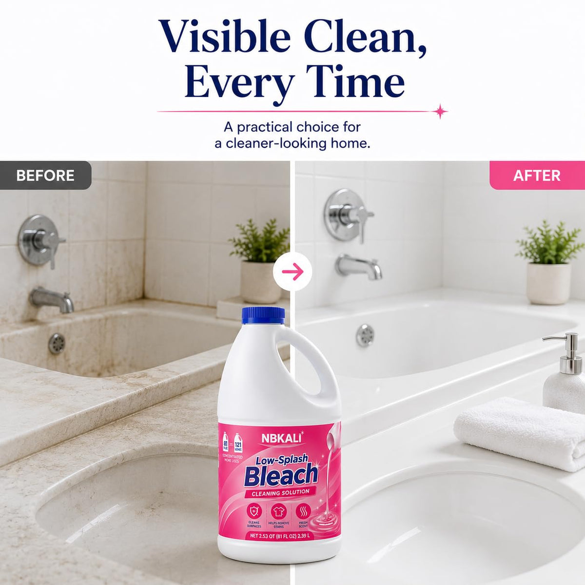 Low Splash Bleach Meadow Scent 81 Fl Oz Liquid by NBKALI – 81 Fl Oz (Pack of 1), Model NBK-LSB-81