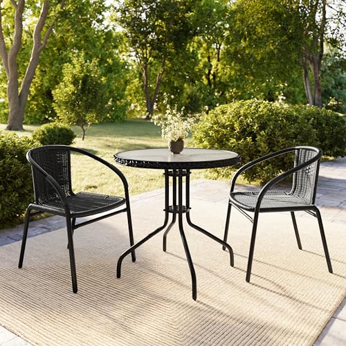 Flash Furniture Clear/Black / Table + 2 Chair / Round Table + 2 Chairs Bistro Sets