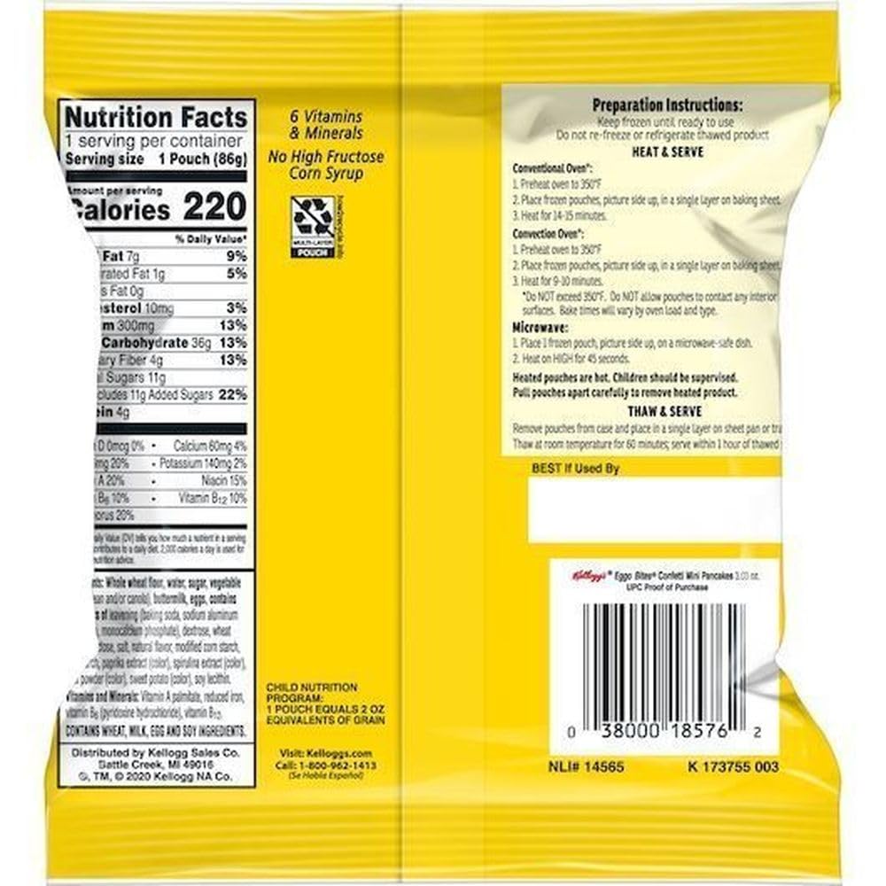 Kelloggs Eggo Bites Mini Pancakes Confetti by Kellogg's Special K – 3.03 Ounce (Pack of 72), Pack of 72