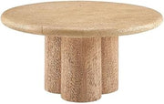 Modway Tori 31 Inch Round Concrete Outdoor Coffee Table in Travertine - Modern Patio Table for Backyard, Balcony, Sunroom, Deck, Or Indoors