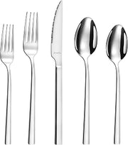 Amefa 20 Piece Flatware Set - Caractere - 18/0 Polished Stainless Steel Silverware Set, Knives Forks Spoons - Dinnerware Utensils