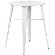 Commercial Grade 23.75" Square White Metal Indoor-Outdoor Bar Table Set with 2 Stools with Backs by Flash Furniture – 40 x 27.75 x 27.75, Metal, White, Model CH-31330B-2-30GB-WH-GG