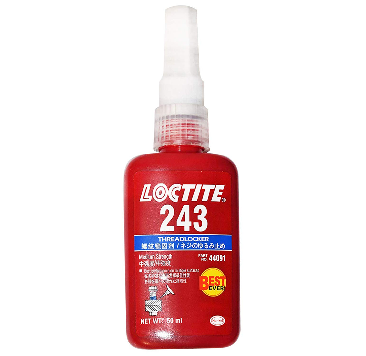 243 Threadlocker Blue Liquid 50 ml Bottle - Pack of by Loctite – 1.69 Ounces, Silicone, Blue, Model 44091