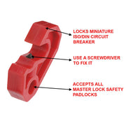 Lockout Tagout Miniature Circuit Breaker Lockout by Master Lock – Universal Toggles, Plastic, Red, Model S2393