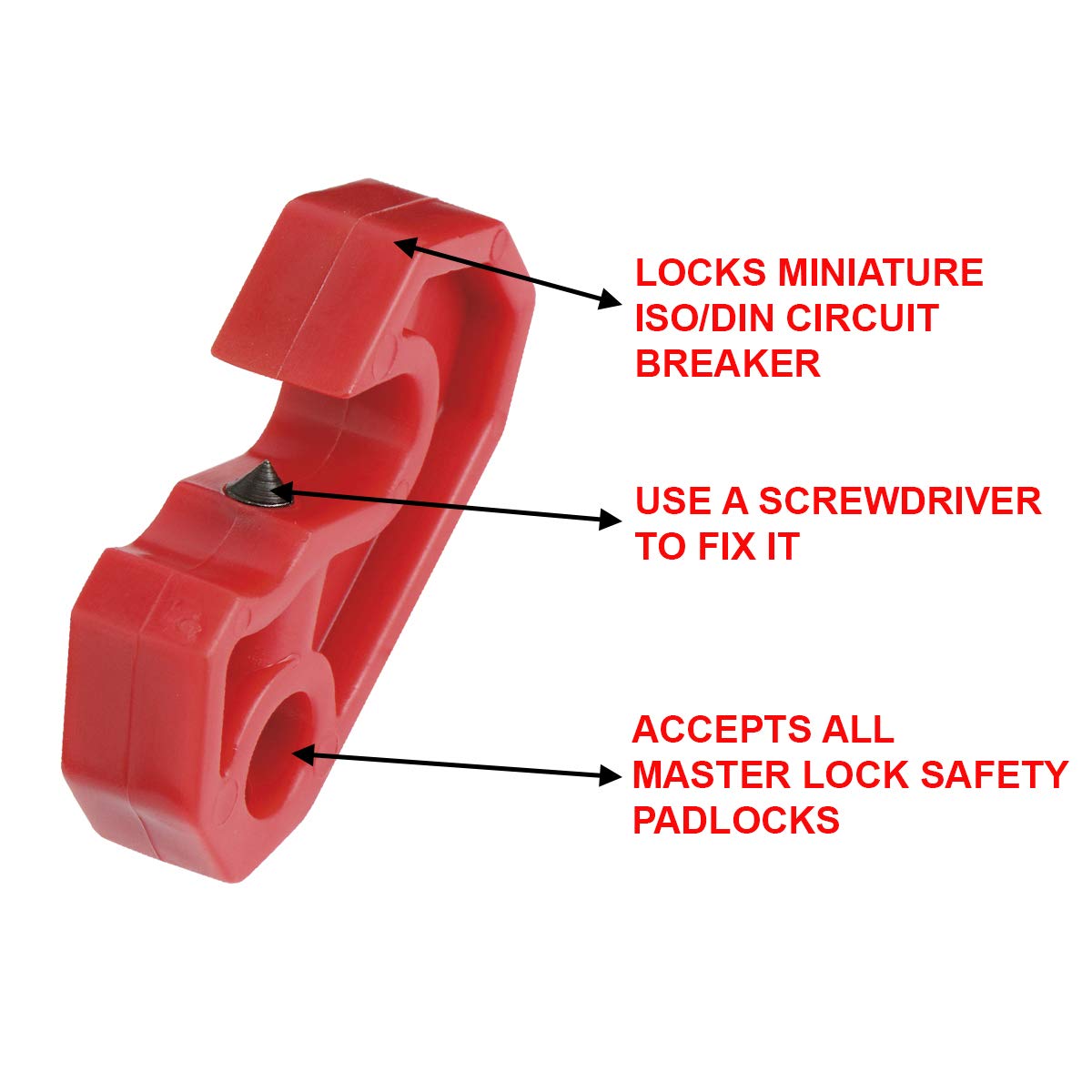 Lockout Tagout Miniature Circuit Breaker Lockout by Master Lock – Universal Toggles, Plastic, Red, Model S2393