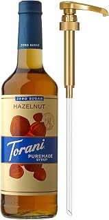 Torani Zero Sugar Puremade Syrup, Hazelnut Flavoring for Drinks, Non-GMO, Glass Bottle with Pump Included, 25.4 Fl Oz