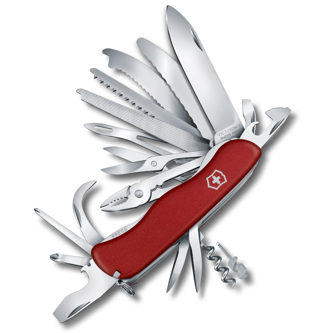 Work Champ XL 31 Function Swiss Army Pocket Knife by Victorinox – 4.4 Inch, Polypropylene, Red, Model 0.8564.XL