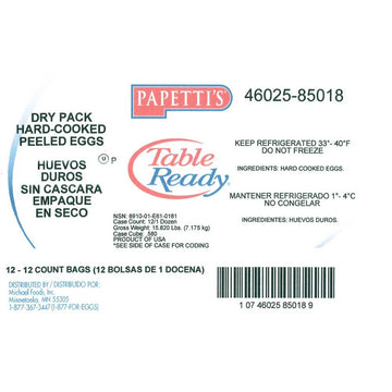 Papettis Table Ready Hard Cooked Egg - 12 per bag -- 12 bags per case. by Michael Foods – Pack of 144