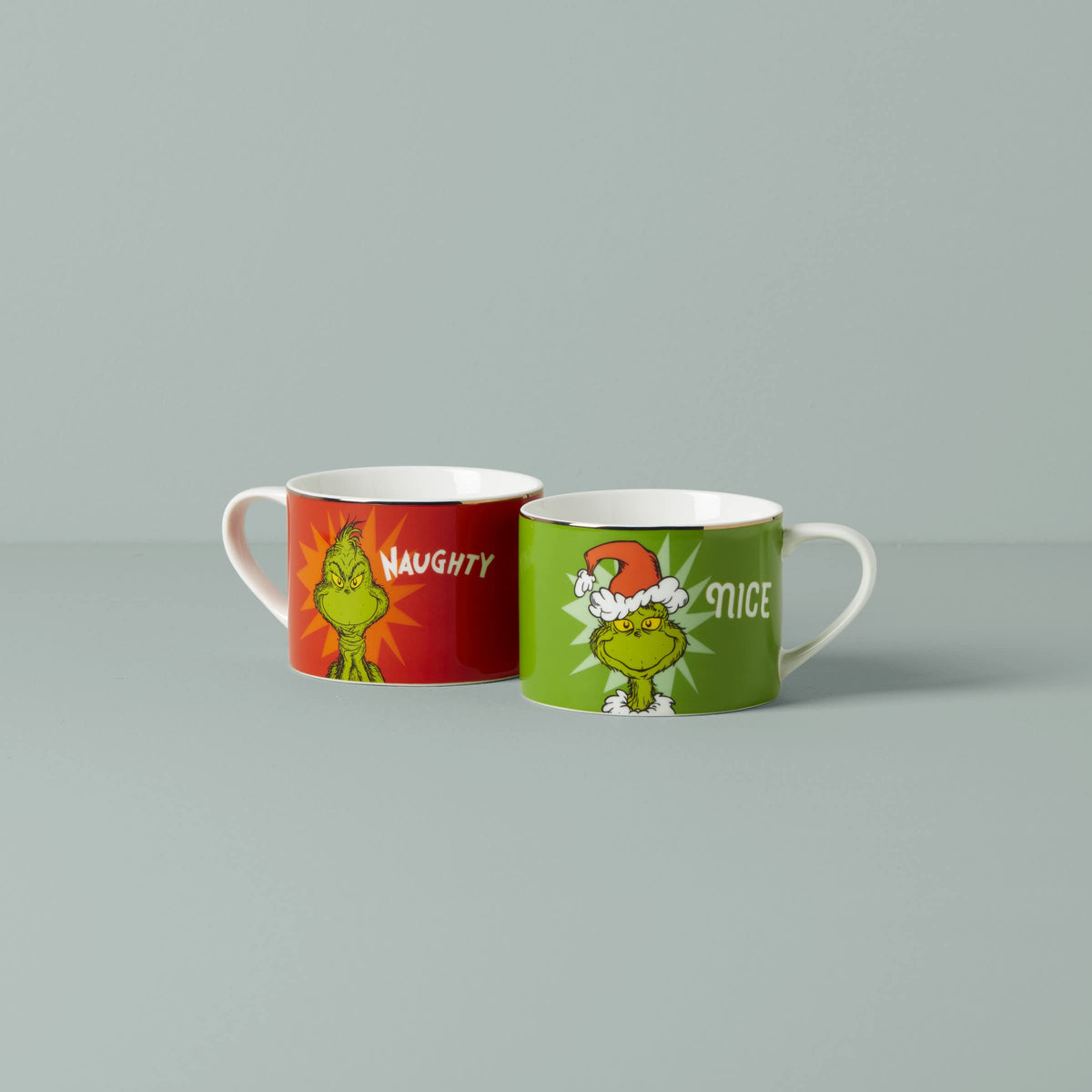 Merry Grinchmas Naughty & Nice Mugs by Lenox – 24 Ounces, Porcelain, Green, Model 894171