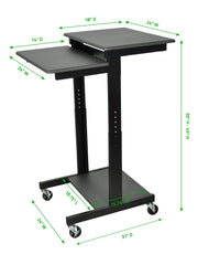 Adjustable-Height Presentation Workstation by Luxor – 24"W x 31"D x 39" to 45"H, Metal, Black, Model PS3945