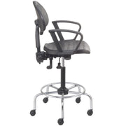 4 Way Adjustable Stool with Chrome Base & Armrests by Global Industrial – 24 inches x 24.5 inches x 9.5 inches, Polyurethane, Black, Model A203TC+19C2ARM