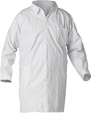 KLEENGUARD A40 Liquid & Particle Protection Lab Coats (44453), 4-Snap Closure, Knee Length, Open Wrists, White, Large, 30 / Case