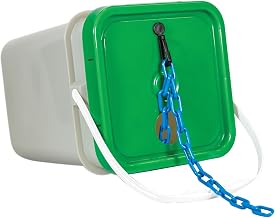 Mr. Chain Plastic Barrier Chain Pail, Sky Blue, 1.5 in x 300 ft (30024-P) | Polyethylene barrier chain in dispensing pail, crowd control, indoor and outdoor use, easy storage and transport, made in USA