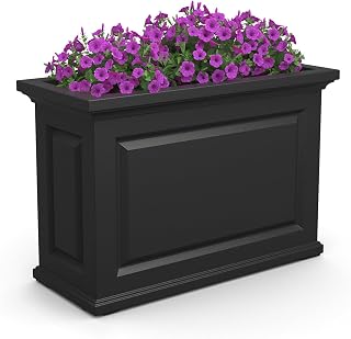 Mayne Nantucket Self-Watering Rectangular Trough Planter, Black | Self-watering, All season, Fade resistant, Double-wall design, 15-year warranty