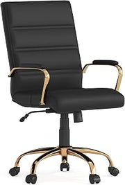 Flash Furniture Mid-Back Black LeatherSoft Executive Swivel Office Chair with Gold Frame and Arms