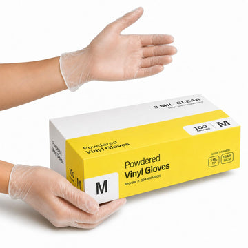 Clear Powdered Vinyl Gloves 3 Mil - Medium by Glownary – Large, Vinyl, Blue, Pack of 1000, Model 394360mcase
