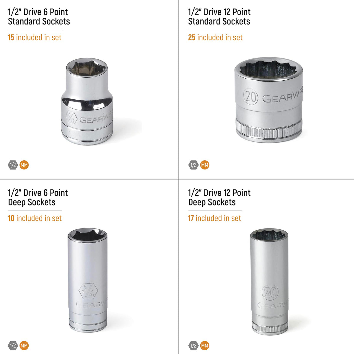 GEARWRENCH 1/2" Chrome Sockets / One Size / Orange, Black, Silver Multitools