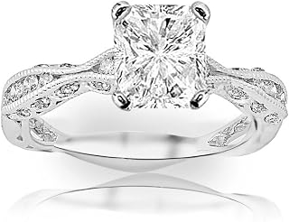 1.25 Ctw 14K White Gold Channel Set Eternity Curving Radiant Cut Diamond Engagement Ring (1 Ct G Color VS1 Clarity Center Stone)