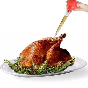 HSHQING Ceramic Turkey Platter Set, 17 Inch with Baster Injector, White Red