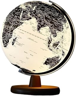 World Globe, 25cm/10in Lighted Globe Black with Wood Stand