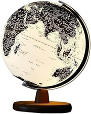 Globe, 25cm/10in Lighted Globe Black with Wood Stand White Ocean Touch Dimmable Kids Clear Text Marking