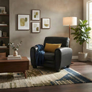 Faux-Leather Upholstered Armchair with Padded Seat and Arms by Starlight Canyon Home – Faux Leather, Black