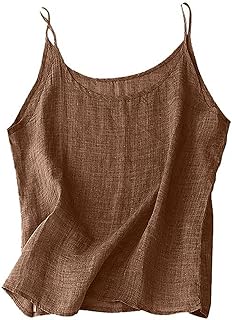 Summer Tops for Women Trendy 2025 Cotton Linen Solid Color Suspenders Lightweight Casual T-Shirts Loose Fit Outfits