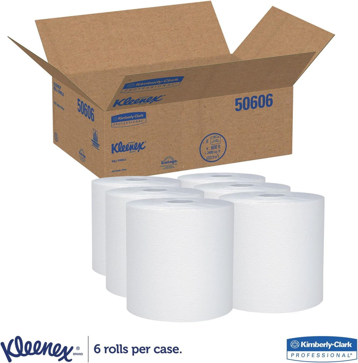 50606 Kleenex Hard Roll Paper Towels – 6 Rolls (600 Sheets each), Paper, White, Pack of 6, Model KCC50606
