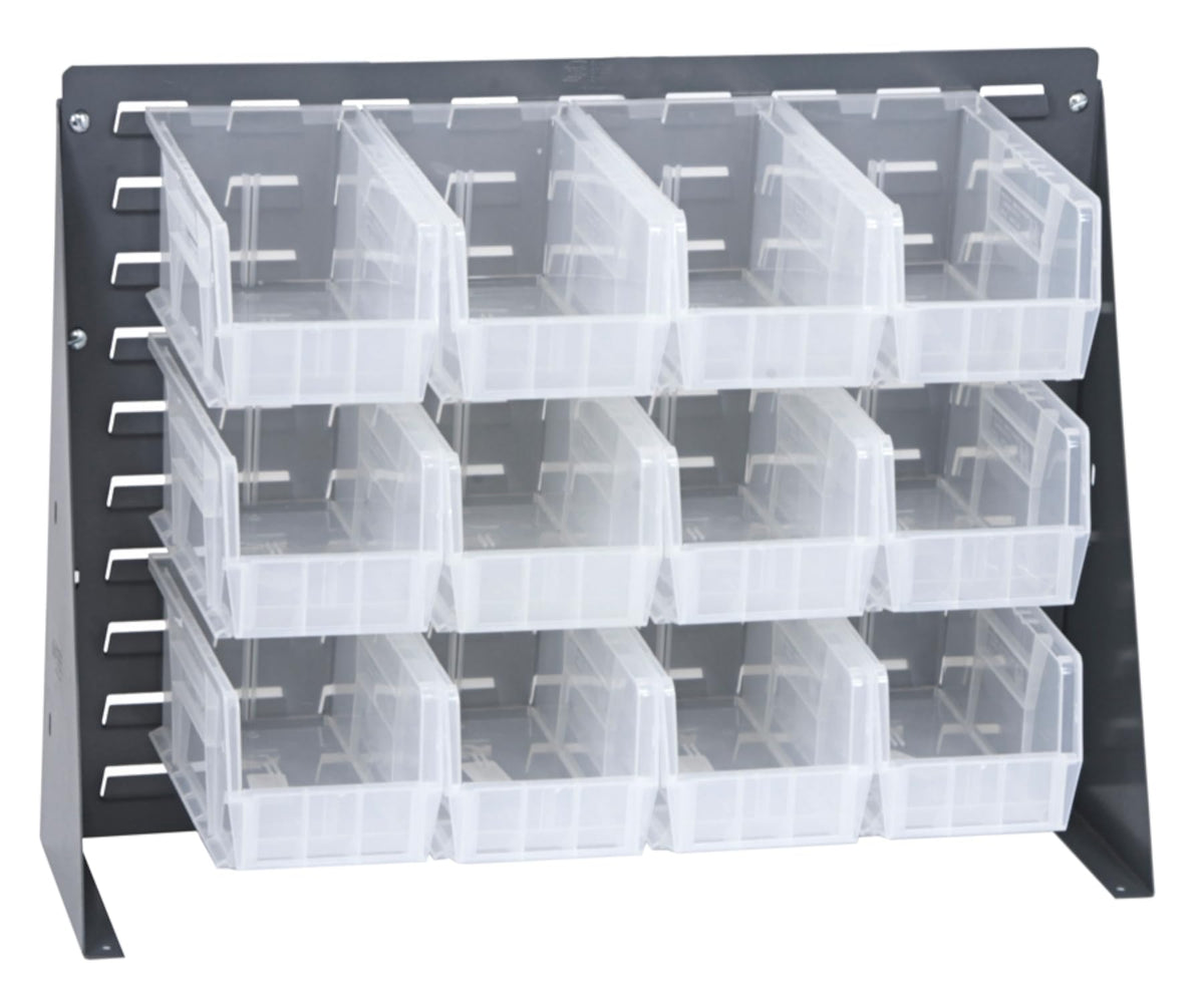 QUANTUM STORAGE SYSTEMS Clear / 21" H x 28" W x 8" D / 11" L x 6" W x 5" H 12 Ultra Clear Bins Open Storage Bins