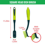 Scrub Brush Set - Long Handle Cleaning Brushes with Heavy Duty Bristles and Comfort Grip - Scrubbers for Kitchen by Pine-Sol – 5 Piece Set, Nylon, Green, Model Pine-Sol