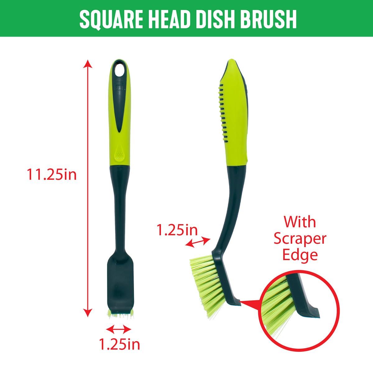 Scrub Brush Set - Long Handle Cleaning Brushes with Heavy Duty Bristles and Comfort Grip - Scrubbers for Kitchen by Pine-Sol – 5 Piece Set, Nylon, Green, Model Pine-Sol