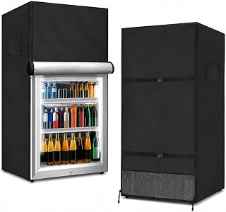 420D Outdoor Refrigerator Cover for U-Line 3024RFOL 2012-2019, Fridge Dust Cover with Roll-Up Front, Buckle Straps, Vent Mesh for Patio Kitchen Storage