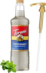 Torani Peppermint Syrup 1L with Pump Mint Flavoring for Lattes & Cocktails