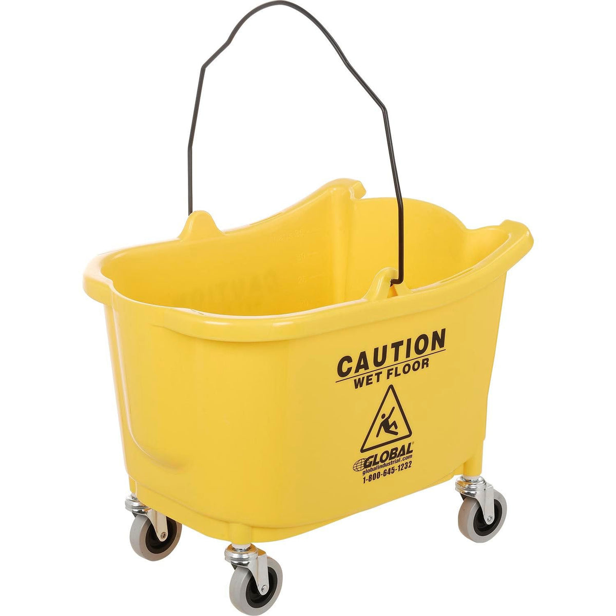 Commercial Mop Bucket and Wringer Combo with Side Press by Global Industrial – 20"L x 15"W x 16"H, 38.0 quarts, Plastic, Yellow, Model 260594