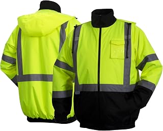 Pyramex RJ3210 TALL Series HI VIS Lime Waterproof Bomber Safety Jacket With Quilted Liner ANSI Class 3 Type R Size Tall