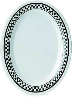 G.E.T. OP-950-X-EC Melamine Oval Serving Platter / Dinner Plate, 9.75" x 7.25", Diamond Chexers (Set of 4)