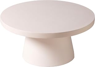 LeisureMod Minimalist Grey Side Table with Pedestal Base – Round Fiberstone Accent Table for Living Room, Outdoor, or Patio Use, Dune Series