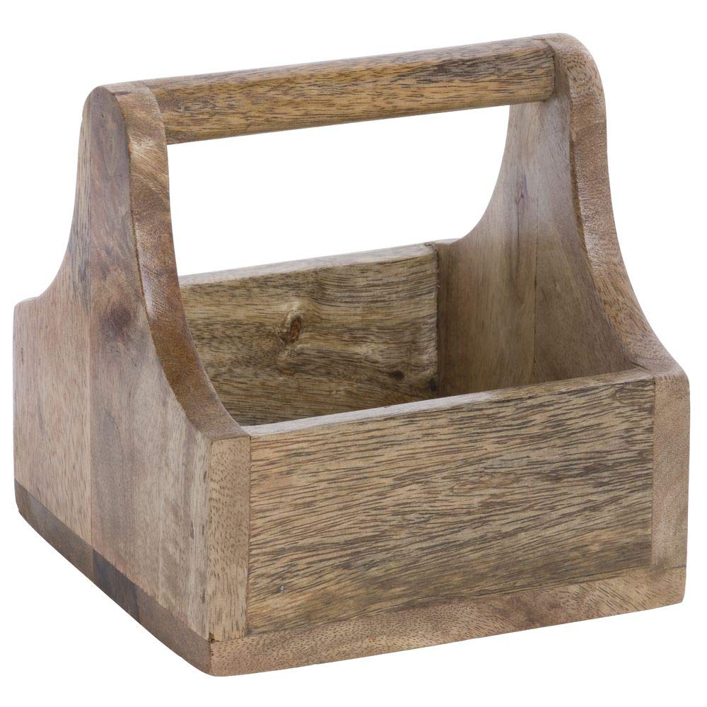 Condiment Caddy Mango Wood - 6"L x 5 3/4"W x 6"H by HUBERT – 6"L x 5 3/4"W x 6"H, Wood, Brown, Model 72588
