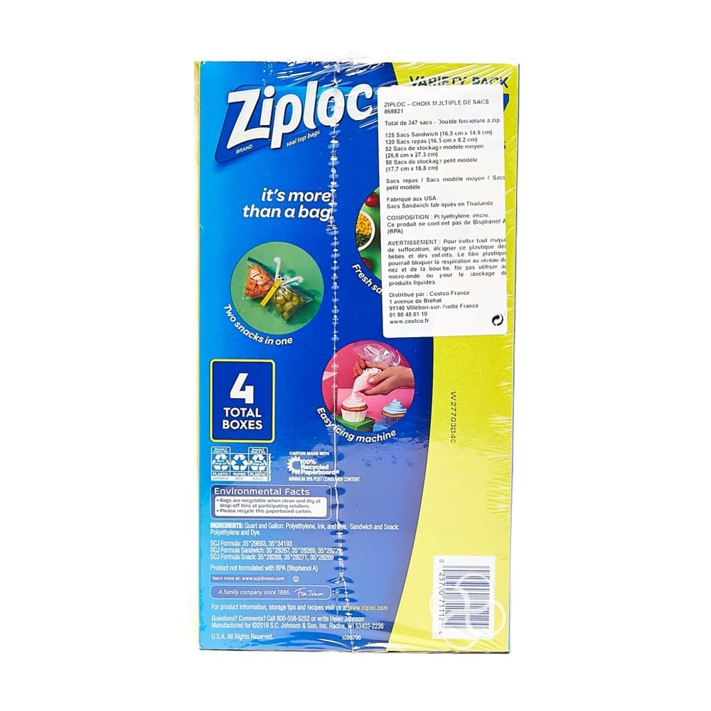 Ziploc 347 Piece Assortment / Total Bags / clear Food Storage Bags