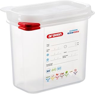 Araven Airtight Container, Food Pan with Lid for Storage in Kitchen and Restaurant, 1/9 GN 6" Deep, 6 Count, Clear