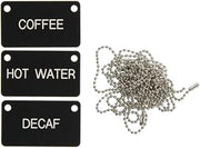 Hubert Black Plastic White Engraved Hanging Airpot Labels 2 3/8"L x 1 3/4"H