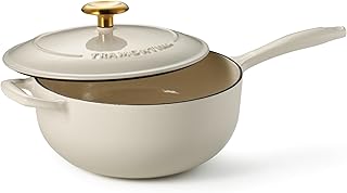Tramontina Bestow Enameled Cast Iron 3-Qt Saucier Pan with Lid, Latte