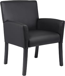 Boss Office Products Executive Box Arm Chair with Mahogany Finish in Black, 25.5" D x 24.5" W x 35.5" H