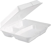 DART 95HTPF3R Foam Hinged Lid Container, 3-Comp, 9.3 x 9 1/2 x 3, White, Bag of 100 (Case of 2 Bags)