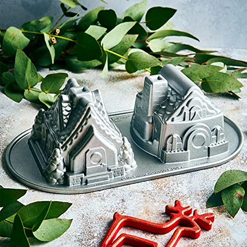 Nordic Ware Gingerbread House Duet Cake Pan, 5-Cup Capacity, Silver