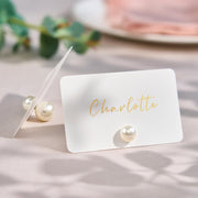 Uniqooo Pearl Place Card Holders, 24 Piece Set with Cards, Ivory Pearls