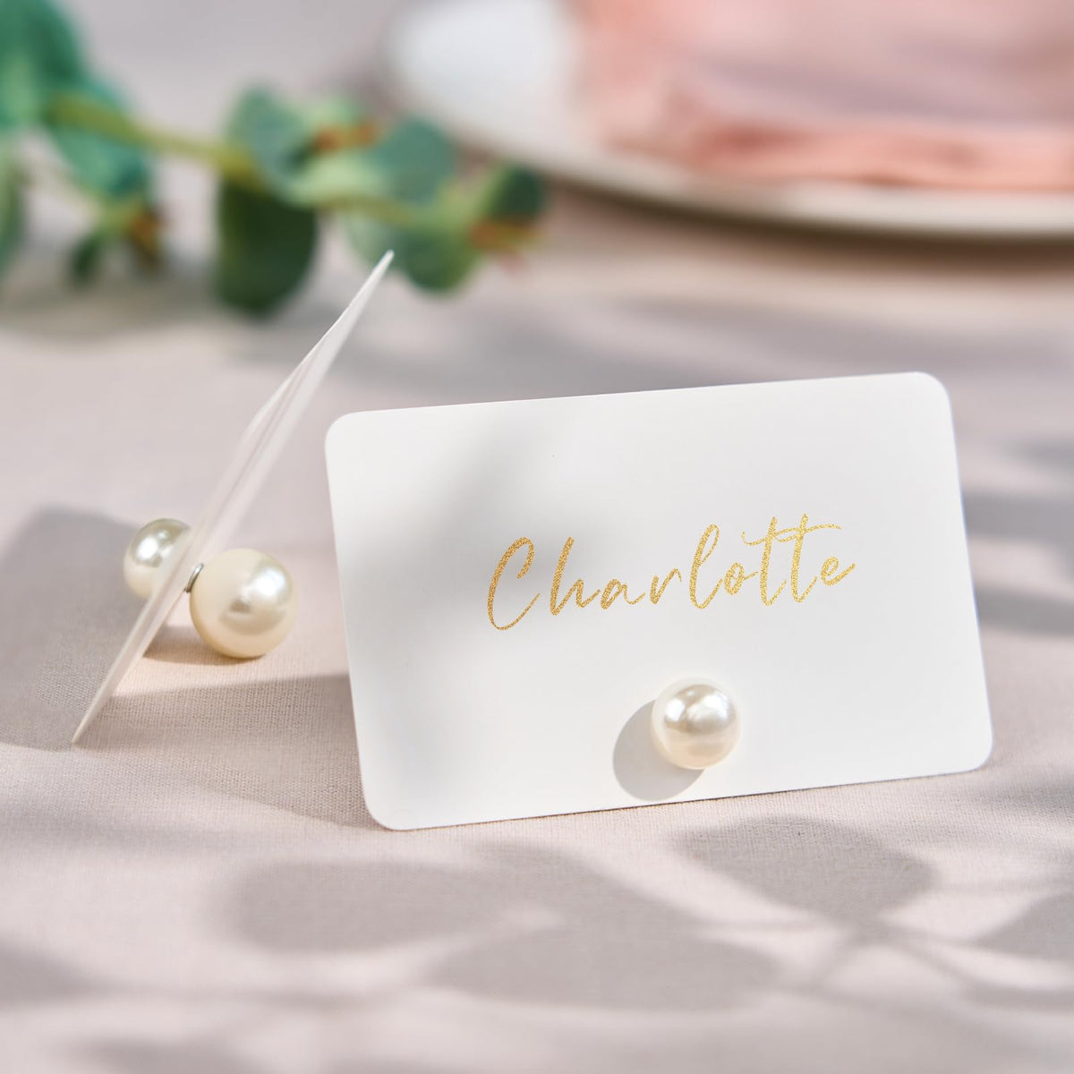 Uniqooo Pearl Place Card Holders, 24 Piece Set with Cards, Ivory Pearls