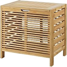FurniFact Solid Bamboo Hamper with Hinged Lid, Spacious Laundry Basket with Safety Hinge for Bedroom, Bathroom, or Closet, Brown