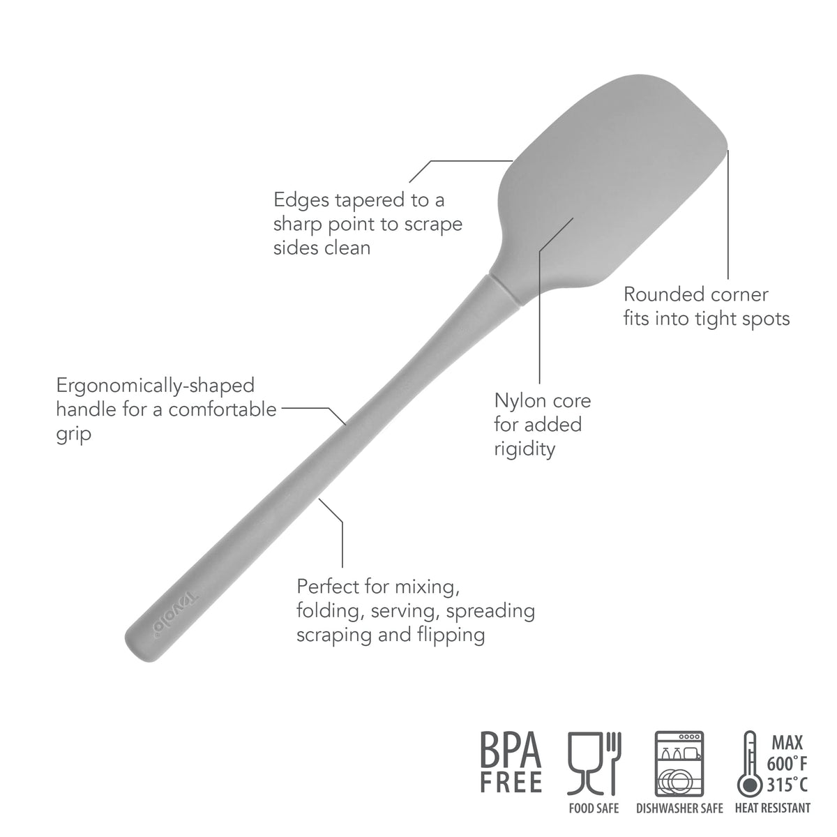 Spatula Flex Core All Silicone Gray by Tovolo – 1 Count, Silicone, Gray, Model 30097-201