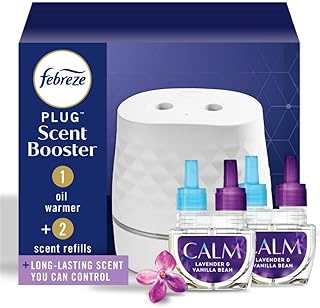 Febreze Plug Scent Booster Air Freshener Oil Diffuser + 2 Downy Calm Refill